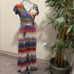 Multicolor Chevron Wrap Maxi Dress
